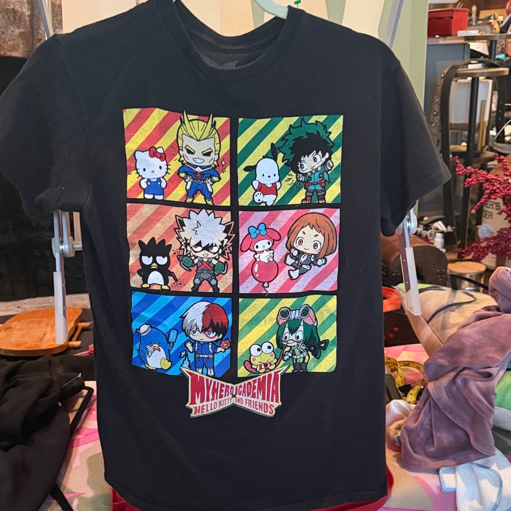 Affliction Black Tee with Colorful Character Panels